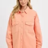 Full Size Button Down Long Sleeve Denim Shacket With Chest Pockets Plus Size - Watermelon Pink
