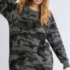 Full Size Camo Print Ribbed Hem French Terry Mini Dress Plus Size - Dark Gray