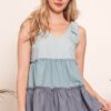Full Size Color Block V-Neck Baby Doll Sleeveless Top Plus Size - Denim Combo