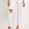 Full Size Distressed Cropped Straight Jeans - White