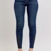 Full Size Embroidered High Rise Skinny Jeans Plus Size - Dark
