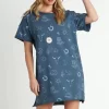 Full Size French Terry Short Sleeve Round Neck Dress Plus Size -  Peacock  Blue