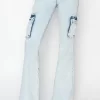 Full Size High Rise Cargo Flare Jeans - Acid Light