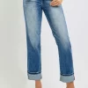 Full Size High Rise Crop Straight Roll Up Jeans - Medium