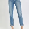 Full Size High Rise Cropped Roll Up Jeans - Medium