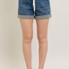 Full Size High Rise Cuff Denim Shorts Plus Size - Dark