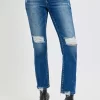 Full Size High Rise Distressed Crop Straight Jeans - Dark