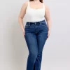 Full Size High Rise Flare Jeans With Pockets Plus Size - Dark