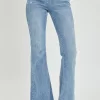 Full Size High Rise Frayed Hem Flare Jeans - Light