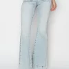 Full Size High Rise Front Patch Pocket Flare Jeans - Acid Light