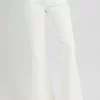 Full Size High Rise Front Patch Pocket Flare Jeans - Cream
