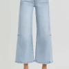 Full Size High Rise Seamed Detail Wide Leg Crop Jeans - Light