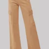 Full Size High Rise Wide Leg Cargo Jeans - Cocoa