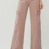 Full Size High Rise Wide Leg Cargo Jeans - Mauve