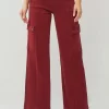 Full Size High Rise Wide Leg Cargo Jeans - Wine