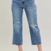 Full Size High Waist Destroy Crop Wide Leg Jeans Plus Size
