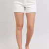 Full Size High Waist Double Roll Cuff Denim Shorts Plus Size - White