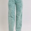 Full Size High Waist Garment Dyed Raw Hem Dad Jean Plus Size - Sea Green