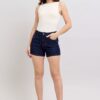 Full Size High Waist Heart Shaped Pkts & Red Contrast Thread Denim Shorts Plus Size