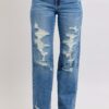 Full Size High Waist Heavy Destroy Straight Jeans Plus Size