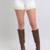 Full Size High Waist Shearling Cuff Denim Shorts Plus Size - White