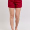 Full Size High Waist Tummy Control Garment Dyed Heart Shaped Denim Shorts Plus Size - Scarlet