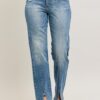 Full Size High Waist Vintage Wash Front Seam & Slit Straight Plus Size