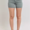Full Size Hw Garment Dyed & Back Pkt Embroidery Shorts Plus Size - Stone Blue