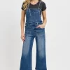 Full Size Knotted Strap Denim Overalls With Pockets Plus Size - Dark
