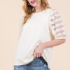 Full Size Lace Puff Sleeve Round Neck Top Plus Size - Cream