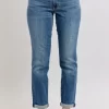 Full Size Mid Rise Skinny Cuff Jeans With Pockets Plus Size - Dark