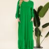Full Size Modest Midi Dress with 3/4 Ruffle Bell Sleeves Plus Size - Green