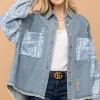 Full Size Paisley Print Quilted Sleeves Denim Jacket - Lt.Denim