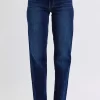 Full Size Raw Hem Straight Leg Jeans - Dark