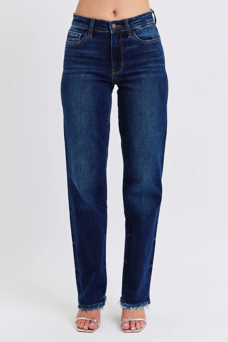 Full Size Raw Hem Straight Leg Jeans - Dark