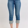 Full Size Skinny Cuff Capris Jeans With Pockets Plus Size - Medium