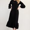 Full Size Textured Ruffle Hem Modest Dress Plus Size - Black