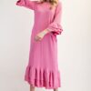 Full Size Textured Ruffle Hem Modest Dress Plus Size - Pink