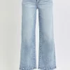 Full Size Tummy Control High Rise Crop Wide Leg Jeans - Light