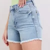 Full Size Tummy Control Raw Hem Denim Shorts Plus Size - Light