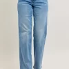 Full Size Tummy Control Vintage Wash Straight Jeans Plus Size - Medium