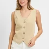 Full Size V Neck Button Down Vest Plus Size - Latte