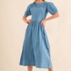 Full Size Washed Chambray Midi Dress Plus Size - Denim Blue