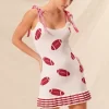 Gameday Football Knitted Mini Dress - Ivory/Red