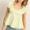 Gingham Scoop Neck Cap Sleeve Blouse - Lime Green