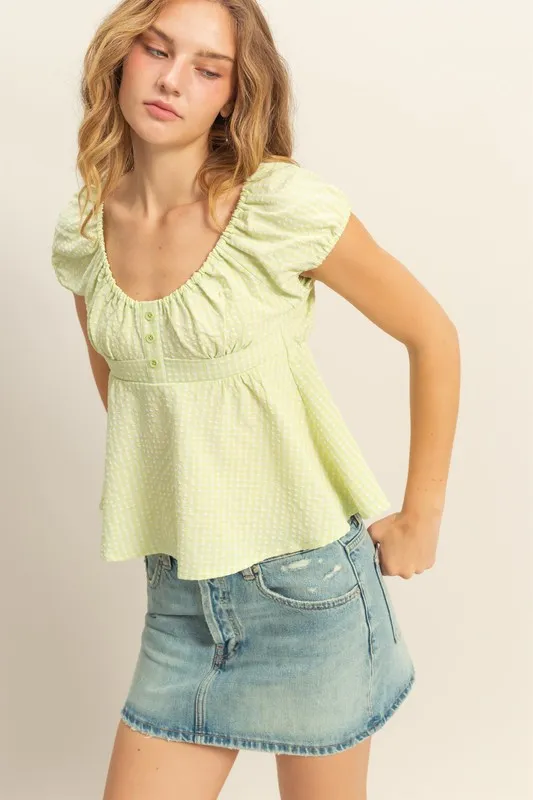 Gingham-Scoop-Neck-Cap-Sleeve-Blouse-Lime-Green-2