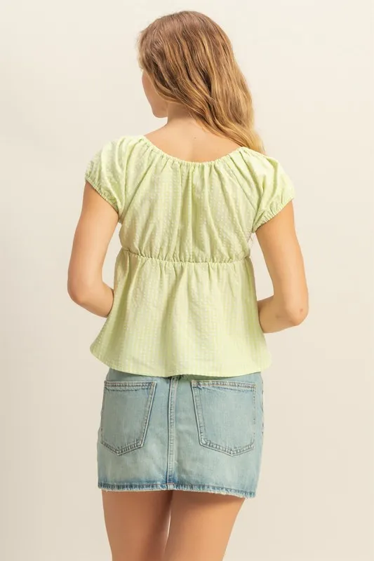 Gingham-Scoop-Neck-Cap-Sleeve-Blouse-Lime-Green-3