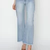 High Rise Crop Wide Fray Hem Jeans - Light