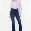 High Rise Double Waistband Flare Jeans - Dark