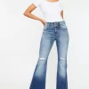 High Rise Wide Waistband Flare Jeans - Dark
